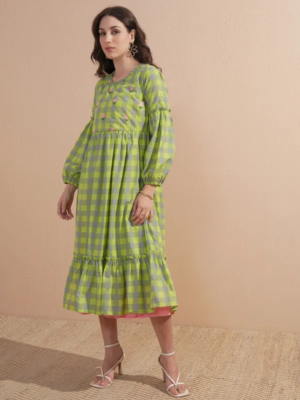 Checked Drop-Waist Dress