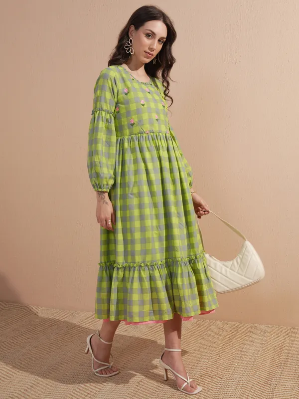 Checked Drop-Waist Dress