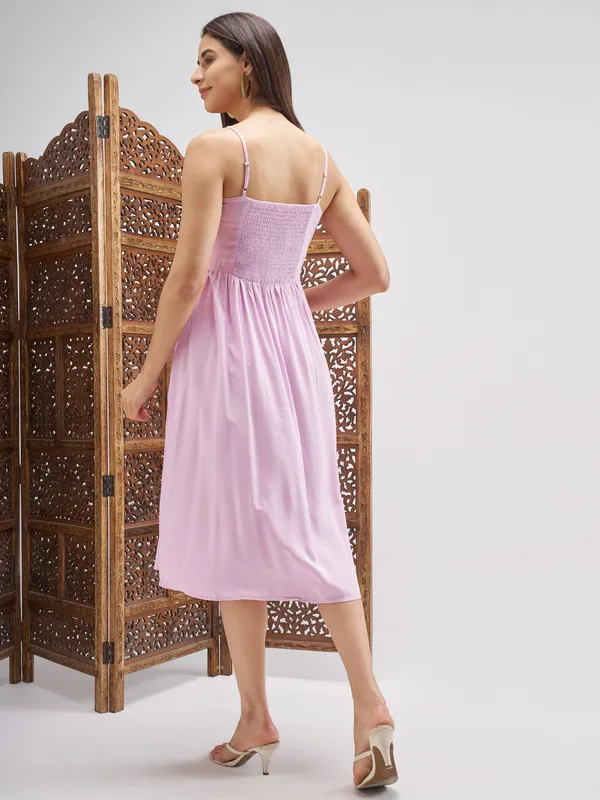 Vishudh Women Lilac Embroidered Fit and Flare Dress