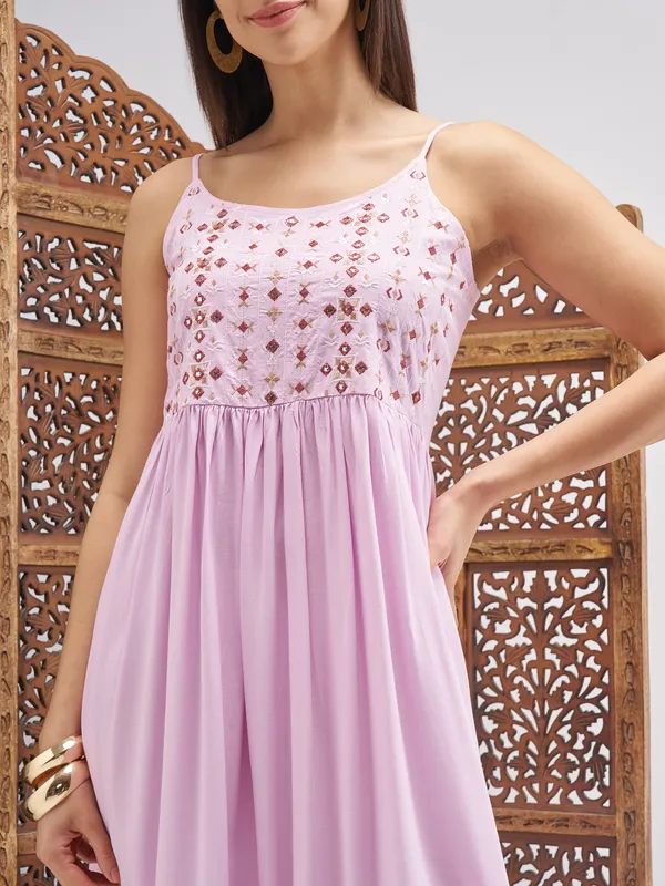 Vishudh Women Lilac Embroidered Fit and Flare Dress
