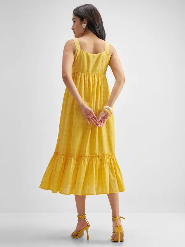 Vishudh Women Yellow Embroidered Fit And Flare Dress