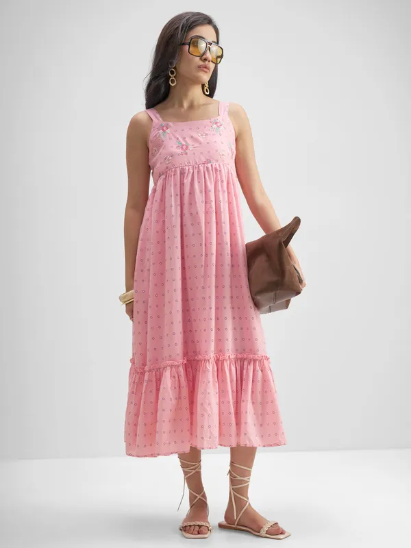 Vishudh Women Pink Embroidered Fit And Flare Dress