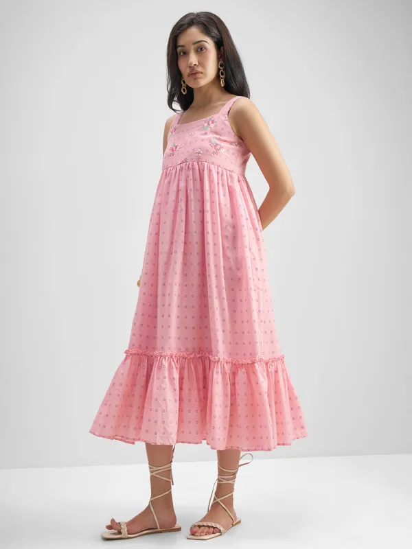 Vishudh Women Pink Embroidered Fit And Flare Dress