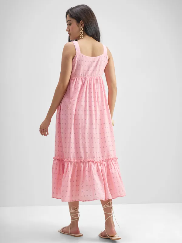 Vishudh Women Pink Embroidered Fit And Flare Dress