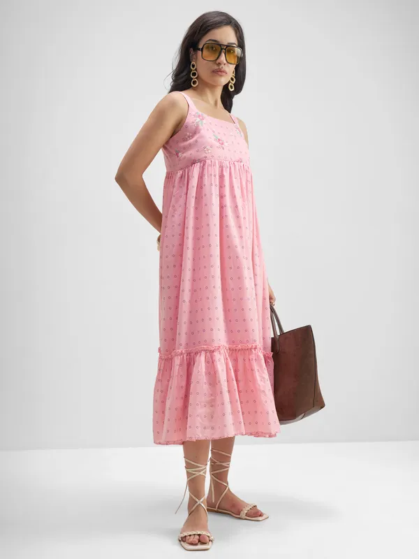 Vishudh Women Pink Embroidered Fit And Flare Dress