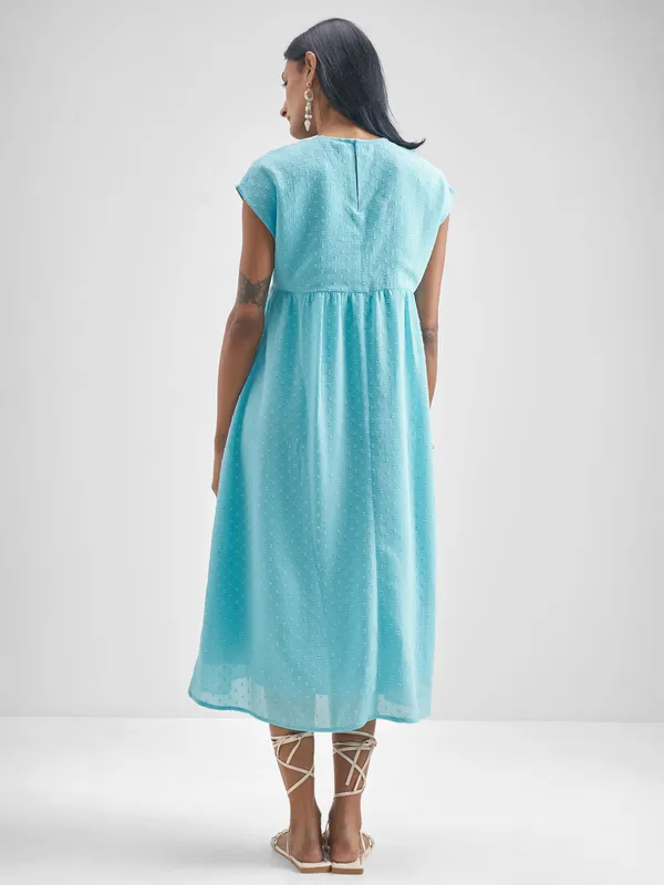 Vishudh Women Blue Embroidered A-Line Dress