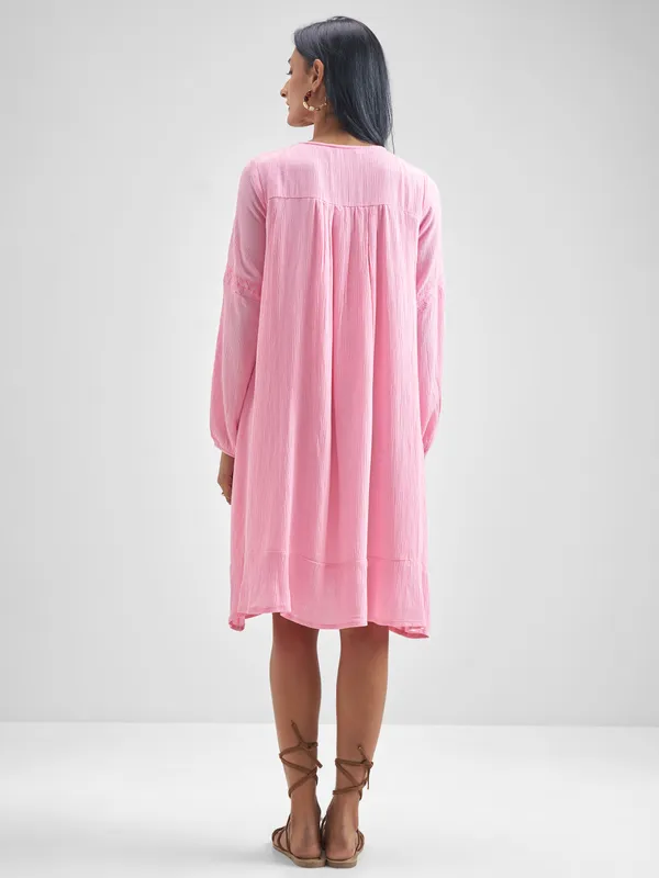Vishudh Women Pink Embroidered A-Line Dress