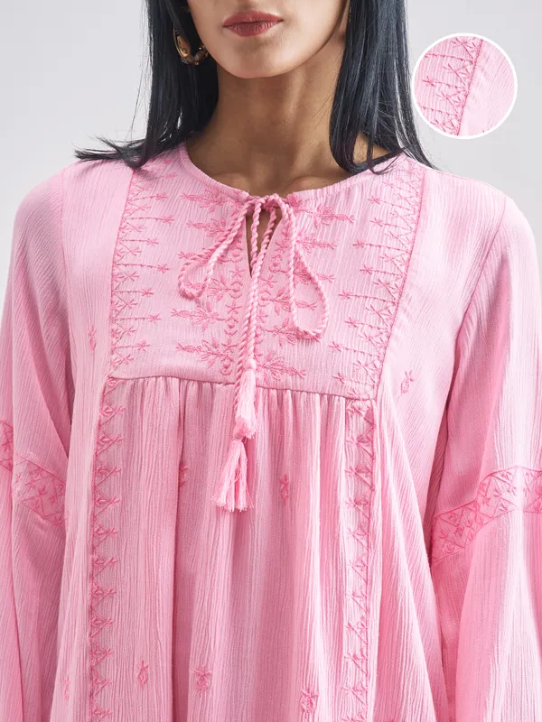 Vishudh Women Pink Embroidered A-Line Dress