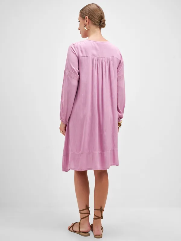 Vishudh Women Mauve Embroidered A-Line Dress