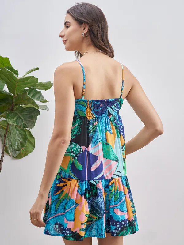 Vishudh Women Blue Printed A-Line Dress