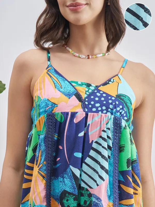 Vishudh Women Blue Printed A-Line Dress