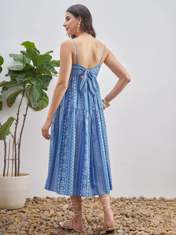 Vishudh Women Blue Self Design A-Line Dress