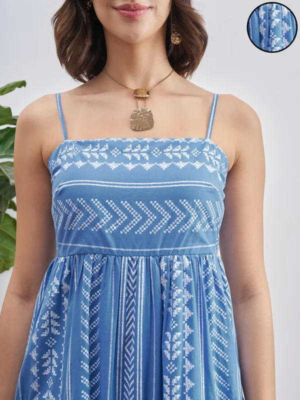 Vishudh Women Blue Self Design A-Line Dress