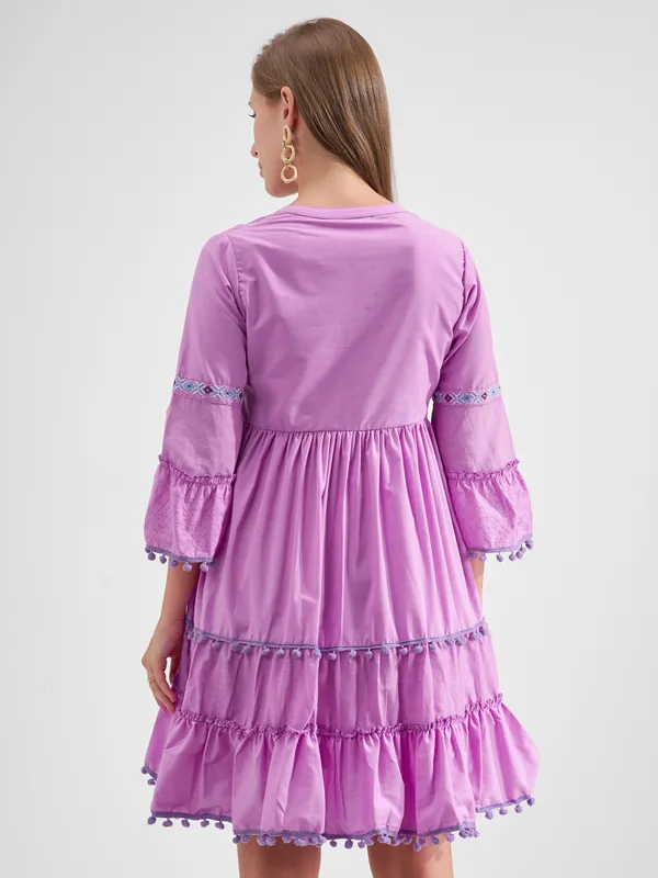 Vara By Vishudh Women Lavender Embroidered Fit and Flare Dress
