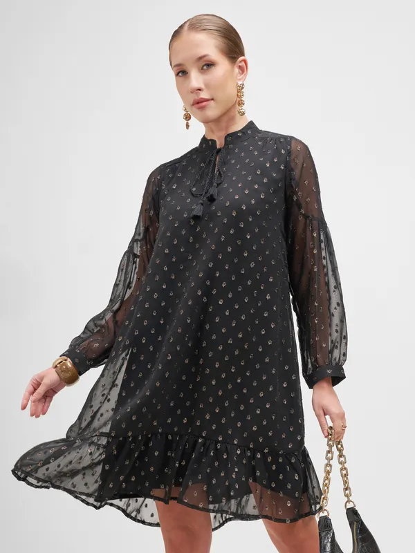 Vishudh Women Black Embellished A-Line Dress