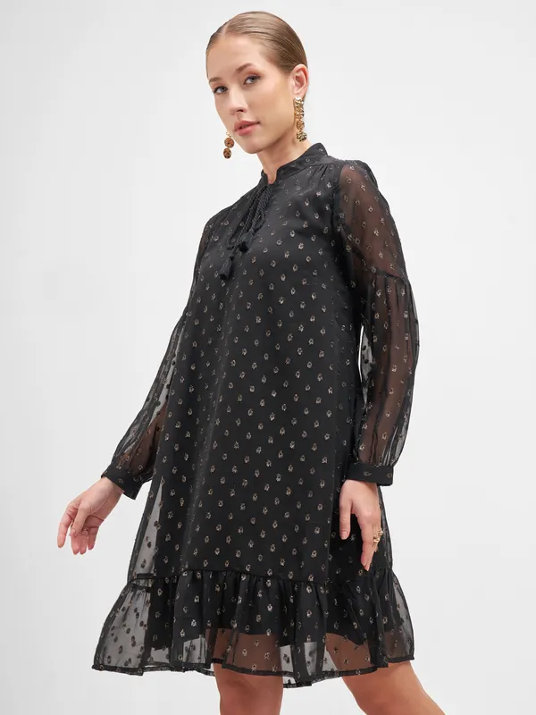 Vishudh Women Black Embellished A-Line Dress