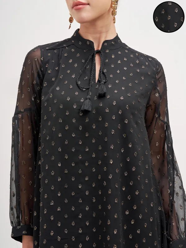 Vishudh Women Black Embellished A-Line Dress