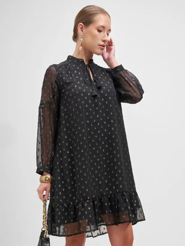 Vishudh Women Black Embellished A-Line Dress
