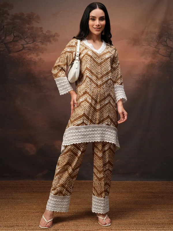 Vishudh Women Coffee Brown Tunic With Trouser Co-Ords