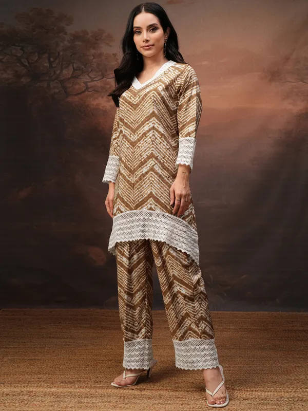 Vishudh Women Coffee Brown Tunic With Trouser Co-Ords