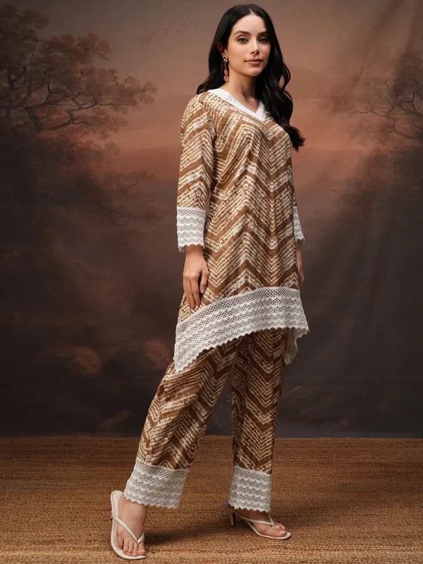 Vishudh Women Coffee Brown Tunic With Trouser Co-Ords