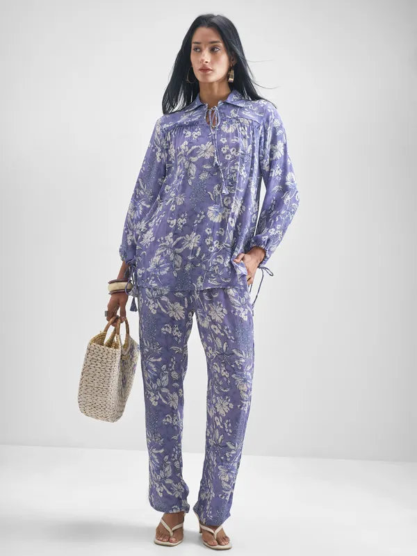 Vishudh Women Purple Top With Trouser Co-Ords
