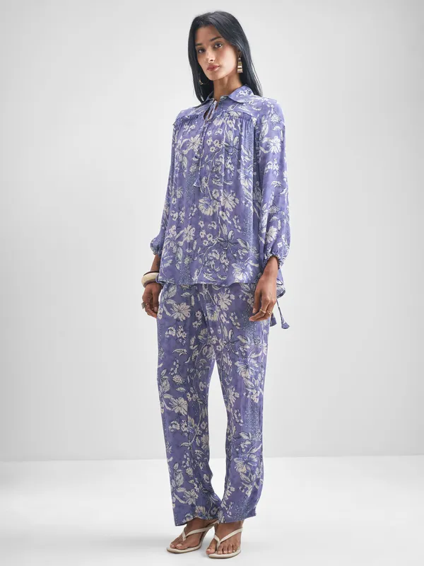 Vishudh Women Purple Top With Trouser Co-Ords