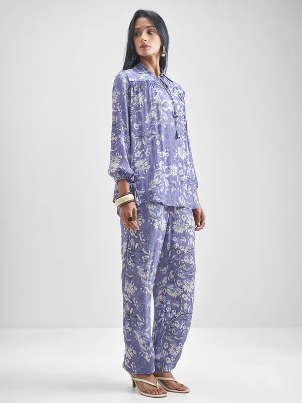 Vishudh Women Purple Top With Trouser Co-Ords