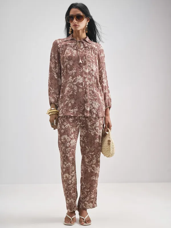 Vishudh Women Tan Top With Trouser Co-Ords