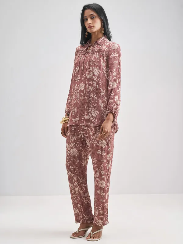 Vishudh Women Tan Top With Trouser Co-Ords