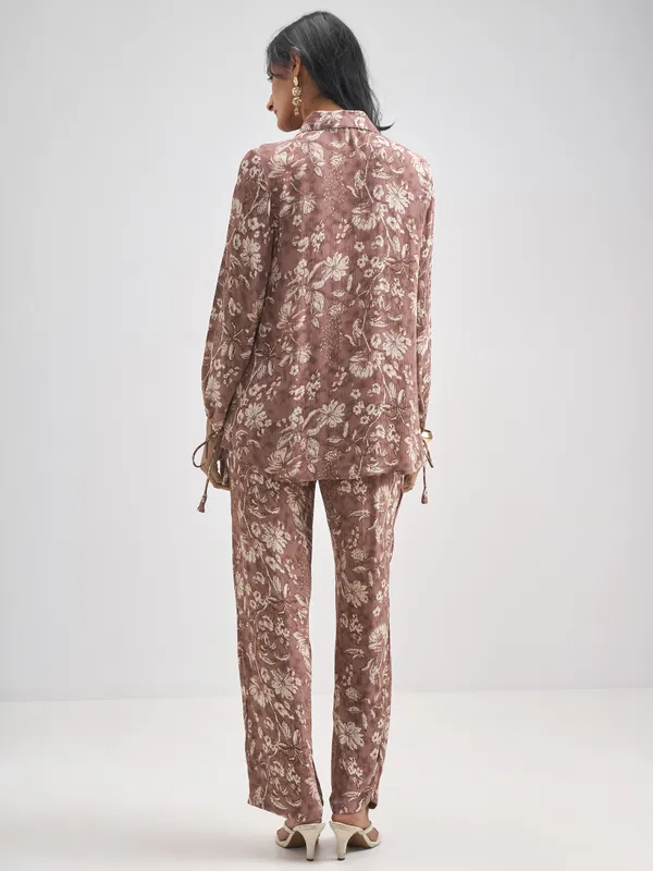 Vishudh Women Tan Top With Trouser Co-Ords