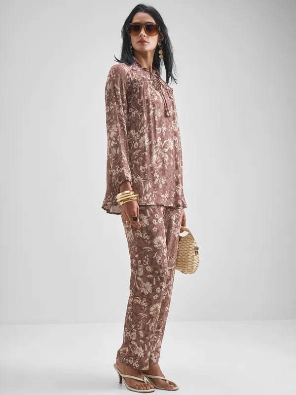 Vishudh Women Tan Top With Trouser Co-Ords