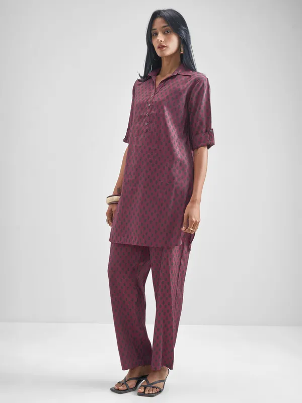 Vishudh Women Burgundy Tunic With Trouser Co-Ords