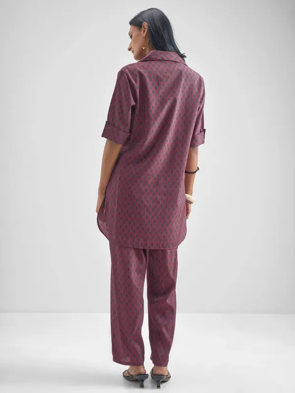 Vishudh Women Burgundy Tunic With Trouser Co-Ords