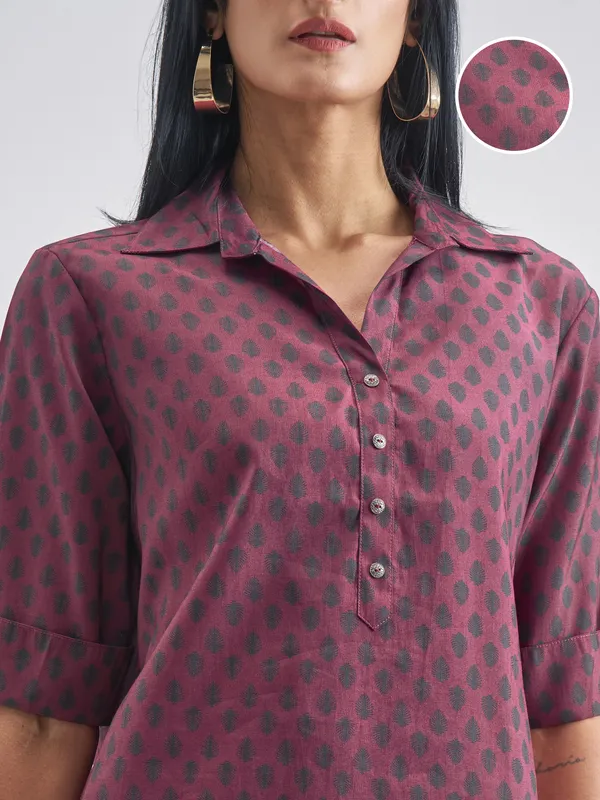 Vishudh Women Burgundy Tunic With Trouser Co-Ords