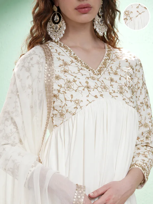 Vishudh Women Off White Embroidered Maxi Dress