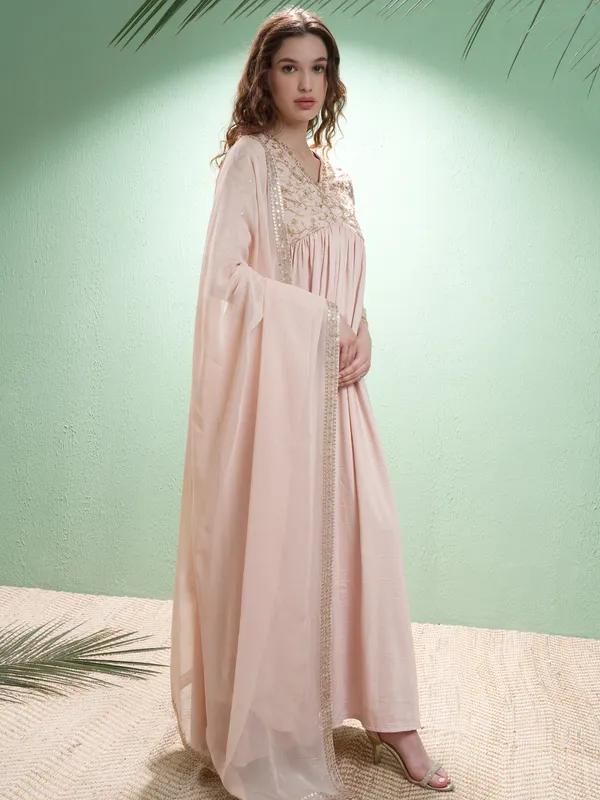 Vishudh Women Nude Embroidered Maxi Dress