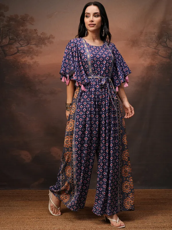 Vishudh Women Navy Blue Printed Jumpsuit