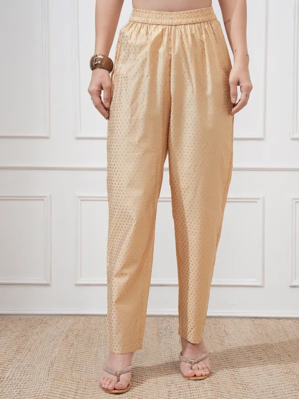 Vishudh Women Beige Printed Regular Fit Casual Trouser