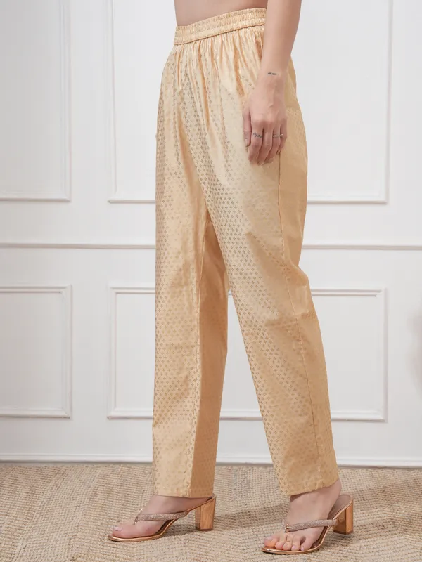 Vishudh Women Beige Printed Regular Fit Casual Trouser