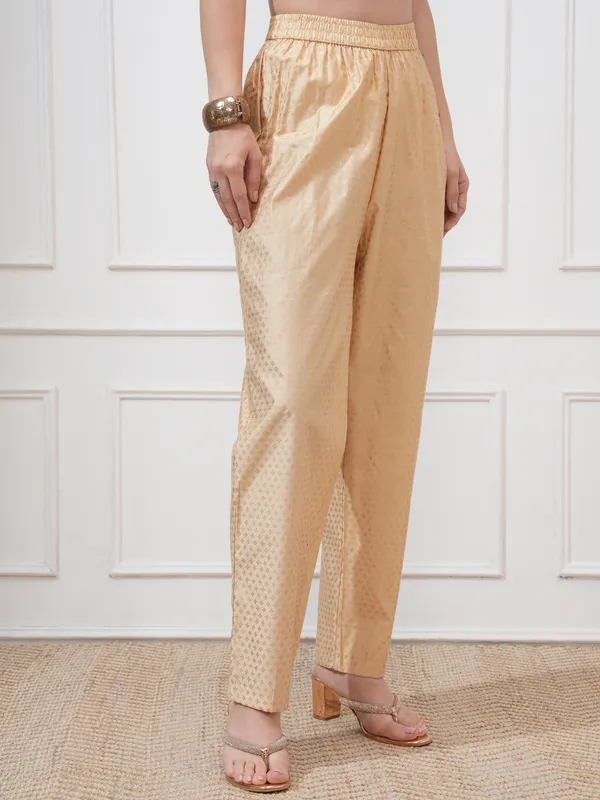 Vishudh Women Beige Printed Regular Fit Casual Trouser