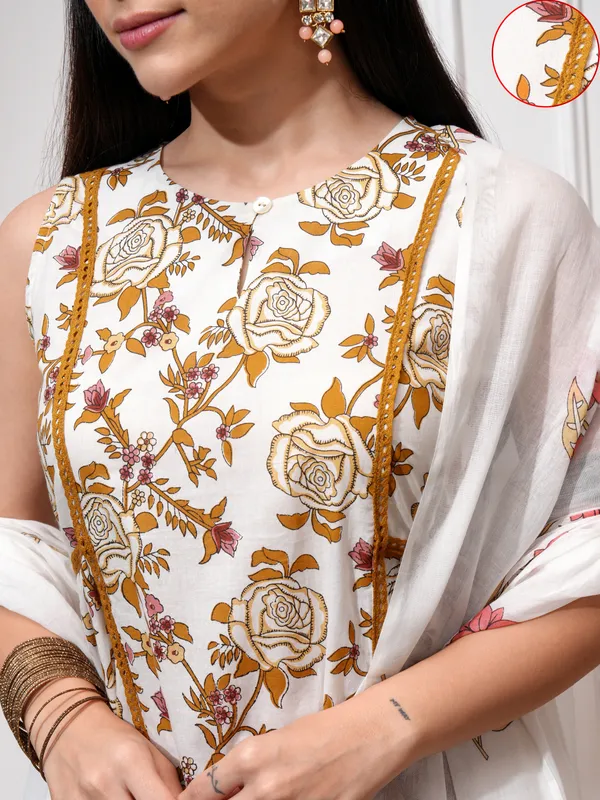 Vishudh Women White Kurta With Trousers And Dupatta
