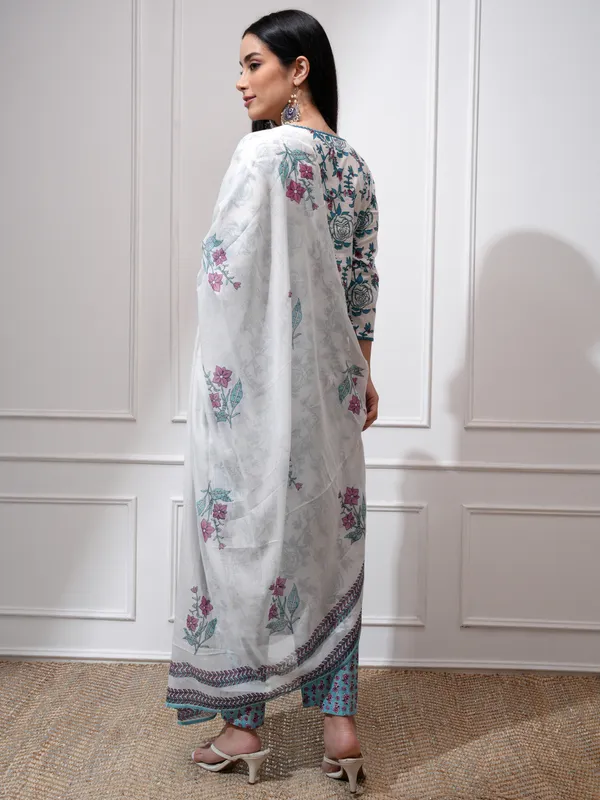 Vishudh Women White Kurta With Trousers And Dupatta