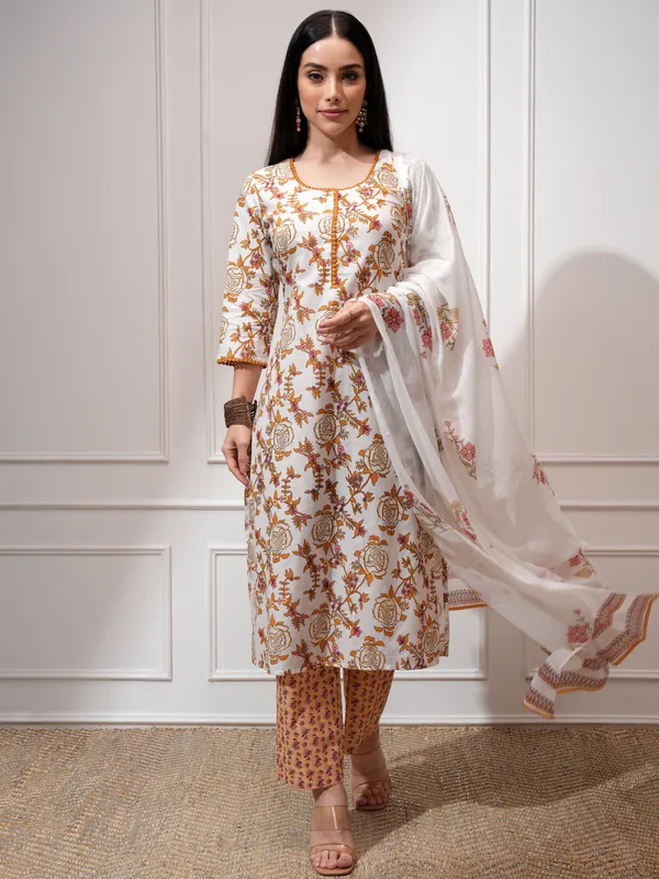 Vishudh Women White Kurta With Trousers And Dupatta