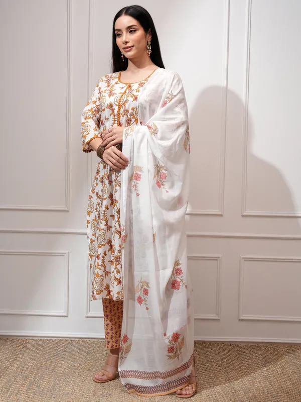 Vishudh Women White Kurta With Trousers And Dupatta