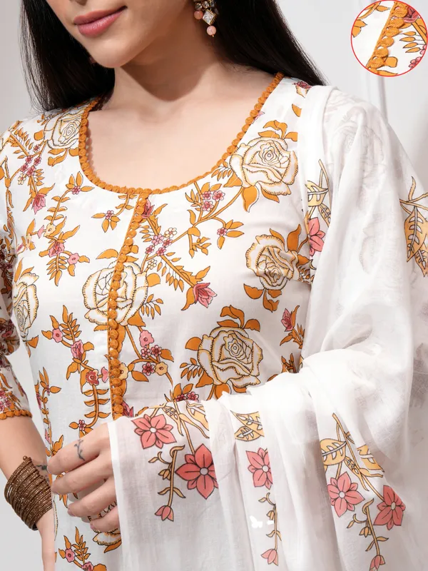 Vishudh Women White Kurta With Trousers And Dupatta