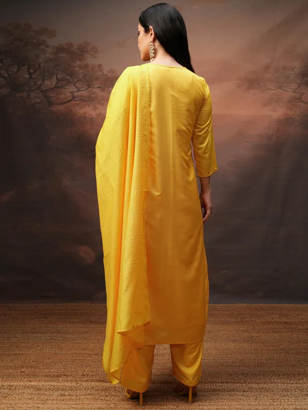 Vishudh Women Yellow Printed Kurta With Palazzos And Dupatta