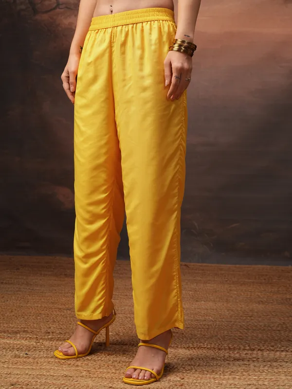 Vishudh Women Yellow Printed Kurta With Palazzos And Dupatta
