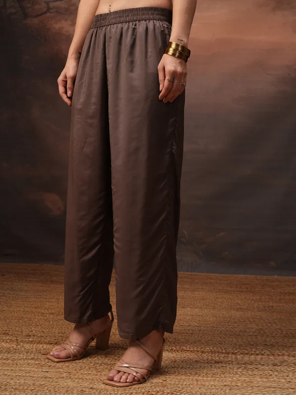 Vishudh Women Brown Printed Kurta With Palazzos And Dupatta
