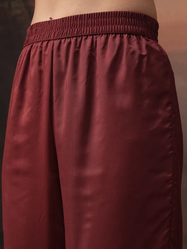 Vishudh Women Maroon Printed Kurta With Palazzos And Dupatta